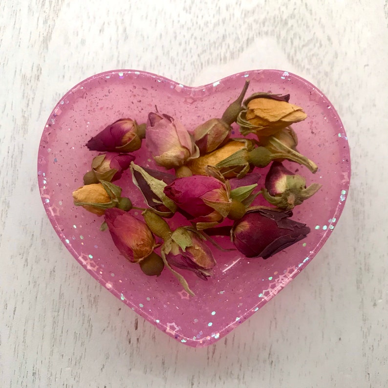 Handmade Pink Heart Holographic Pearlized with Star Accents Heart Shaped Trinket Dish