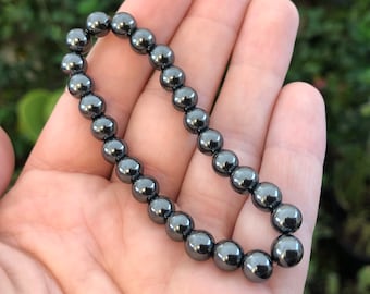 Pulsera de cristal con cuentas de mineral de hematita *HECHA A MEDIDA*