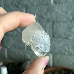 Double terminated clear quartz point crystal wire wrap necklace