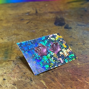 Clear pink holo flake puffy star resin stud earrings