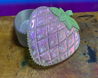 Récipient à couvercle en résine holographique transparent fraise pailleté