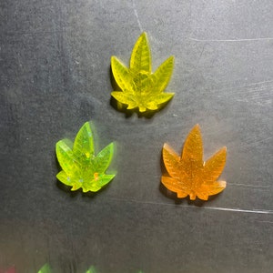 Orangey yellow glitter resin leaf magnet set