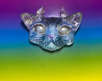 Super clear holographic horned resin cat keychain magnet
