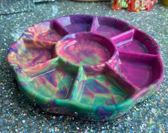 Neon trippy rainbow flower resin catchall