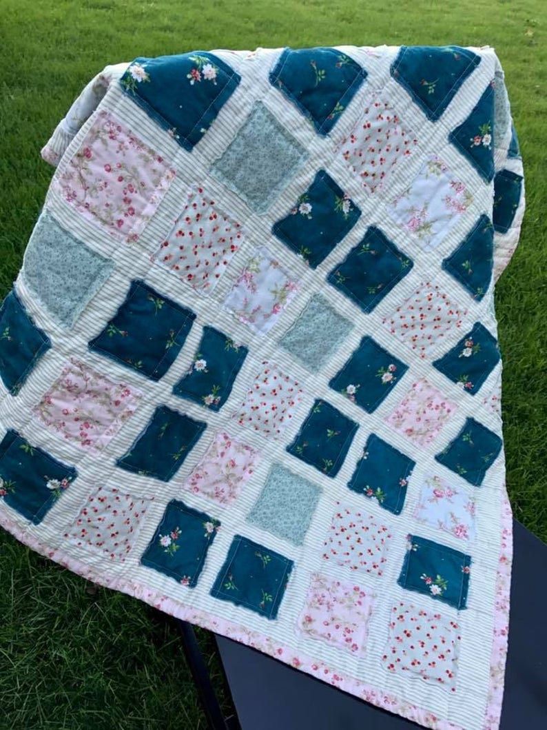 Shelby Jayde Shabby Chic Patchwork Baby Blanket in Blush and Peacock
