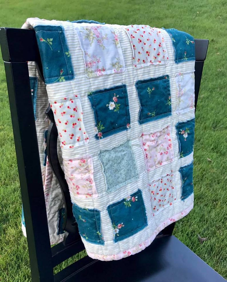 Shelby Jayde Shabby Chic Patchwork Baby Blanket in Blush and Peacock