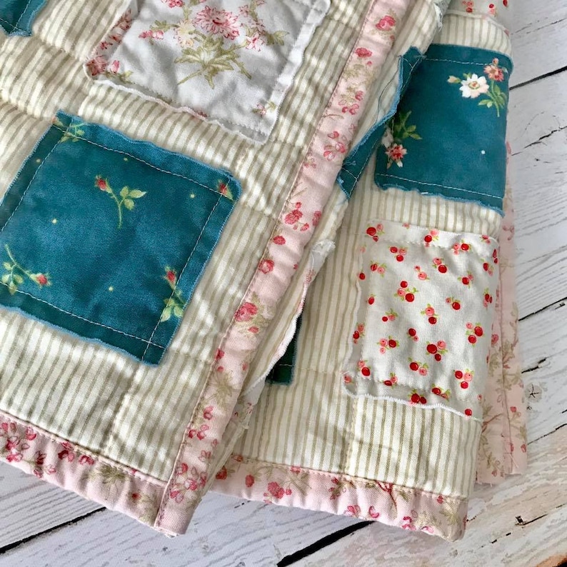 Shelby Jayde Shabby Chic Patchwork Baby Blanket in Blush and Peacock
