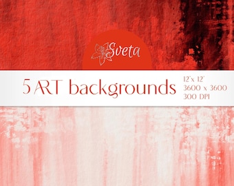 Red Abstract Digital Art Backgrounds – Hand-Painted Textures, 12×12 JPG (Digital Download)