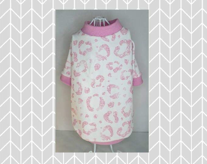 Dog jersey shirt tank top or dress with pink leopard dots on white