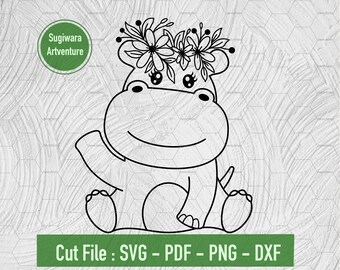 Cute Hippo svg, Hippo, baby hipo, Cute animal svg, svg animals, animal svg, floral animal svg, baby animals - svg-pdf-dxf, png