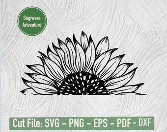 Half Sunflower svg - Sunflower cut file - 4th of July svg - png - eps - dxf - pdf - save 30 for 3 items -  flower svg