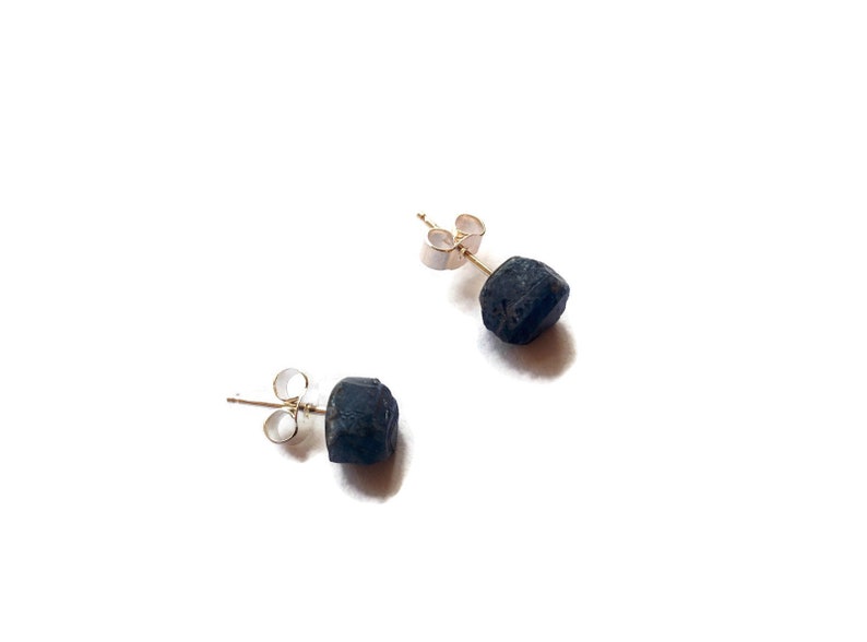 Blue Sapphire Earrings Raw Mineral Sterling Silver Studs September Birthstone