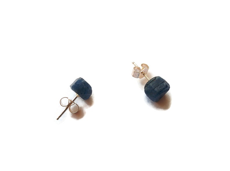 Blue Sapphire Earrings Raw Mineral Sterling Silver Studs September Birthstone