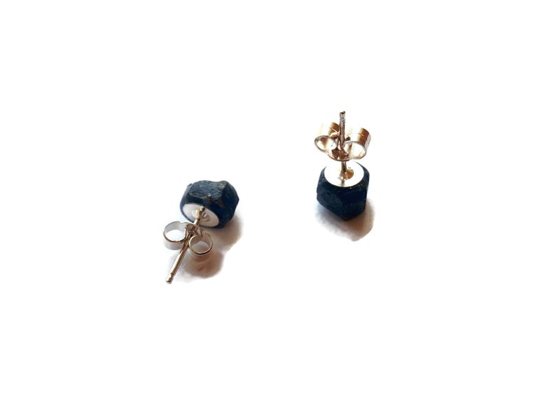 Blue Sapphire Earrings Raw Mineral Sterling Silver Studs September Birthstone
