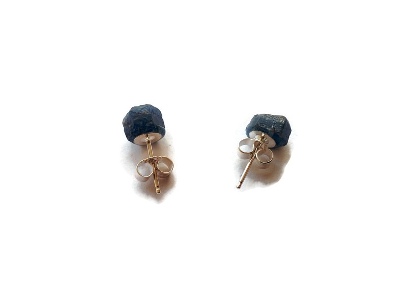 Blue Sapphire Earrings Raw Mineral Sterling Silver Studs September Birthstone