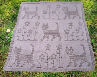 Baby blanket knitting PATTERN/Cats Baby Blanket/DK yarn This pattern is written in ENGLISH .