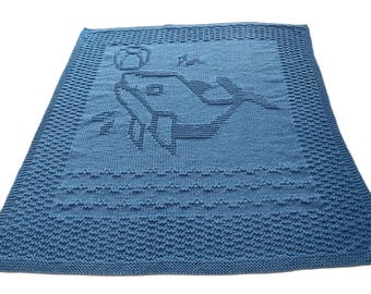 Friendly Dolphin Baby Blanket, Blanket, Knitting, Baby Blanket, English Pattern, DK yarn