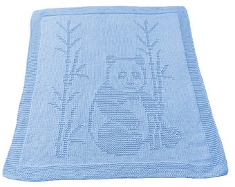 Manta de bebé con diseño de panda, manta de punto, manta para bebé, patrón inglés, hilo DK