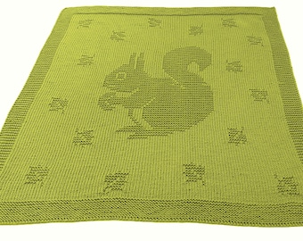 Squirrel Baby Blanket, Blanket, Knitting, Baby Blanket, English Pattern, DK yarn