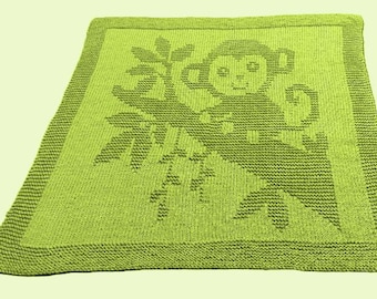Cute Little Monkey Baby Blanket, Blanket, Knitting, Baby Blanket, English Pattern, DK weight yarn