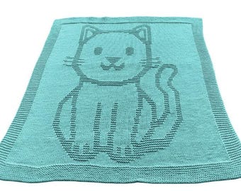 Cat Baby Blanket, Blanket, Knitting, Baby Blanket, English Pattern, DK yarn