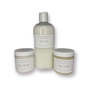 Handmade Natural Glow Collection–Bath & Body Gift Set | Vegan Skincare | Natural Body Butter-Sugar Scrub-Body Wash | Cruelty Free Skincare