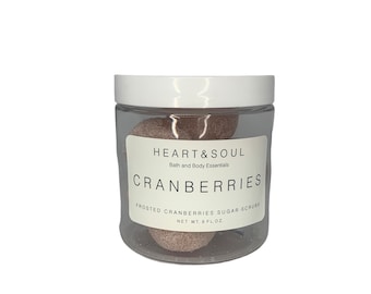 Natuurlijke handgemaakte scrubballetjes met cranberrysuiker – veganistische exfoliërende scrub | Wreedheidsvrije bodyscrub | Huidverzorging winterveenbes | 8 oz en 16 oz