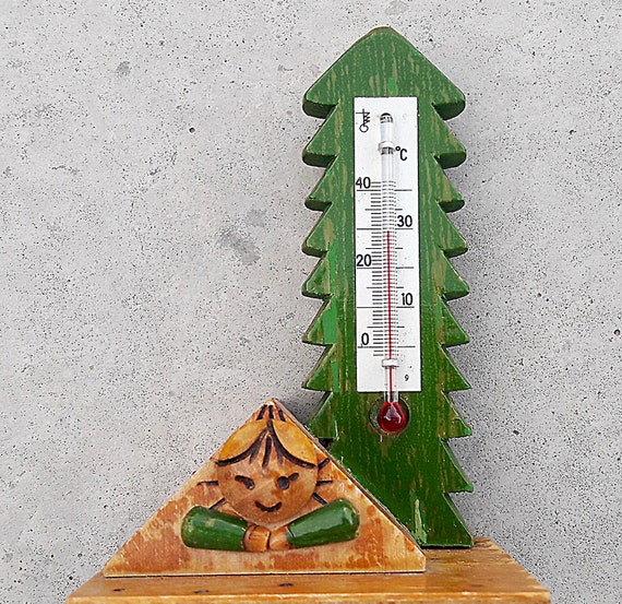 Vintage Wooden Art Made Domestic Kids Room Thermometer Soviet Childrens Decor Boy In A Camping Tent Under The Spruce