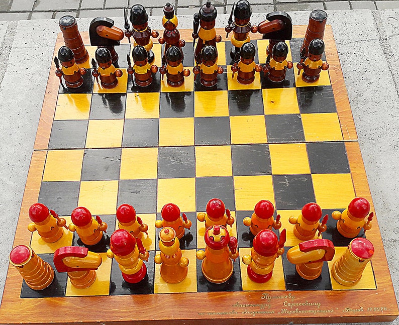 Big wooden kids chess set // Russian childrens chess game Etsy