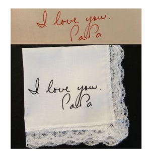 Custom handwriting on lace handkerchief - memorial or wedding gift - personalized handwritten in vinyl