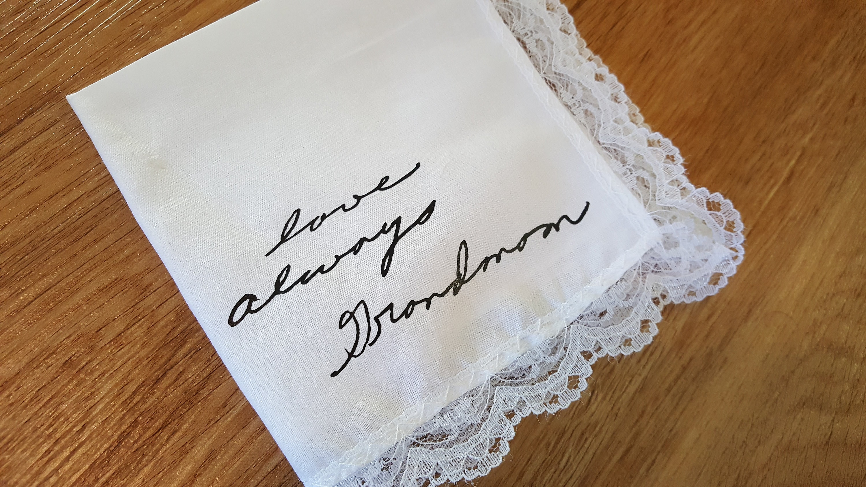 Custom handwriting on lace handkerchief memorial or wedding | Etsy