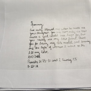Custom handwriting on handkerchief - longer message - memorial or wedding gift - personalized handwritten in vinyl father&#39;s day gift