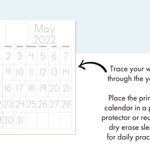 PRINTABLE Draw and Trace Traceable Calendar Tracing Calendar | Etsy