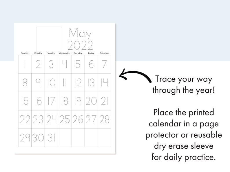 PRINTABLE Draw and Trace Traceable Calendar Tracing Calendar | Etsy