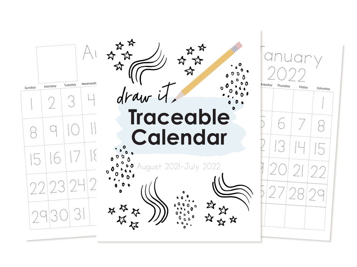 PRINTABLE Draw and Trace Traceable Calendar Tracing Calendar | Etsy
