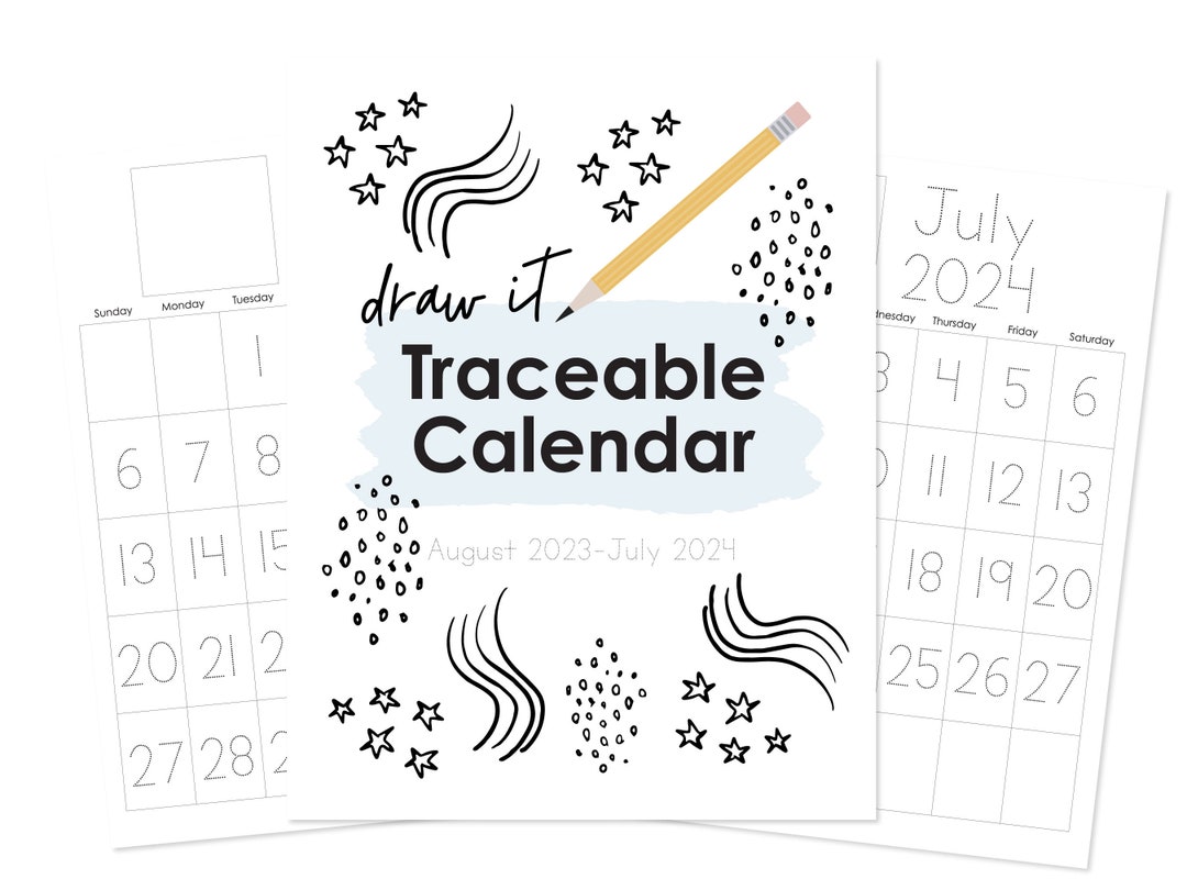 PRINTABLE Draw and Trace Traceable Calendar | Tracing Calendar ...