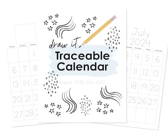PRINTABLE Draw and Trace Traceable Calendar |  Tracing Calendar | Homeschool Morning Basket | Monthly Calendar Pages | 2023-2024 School Year