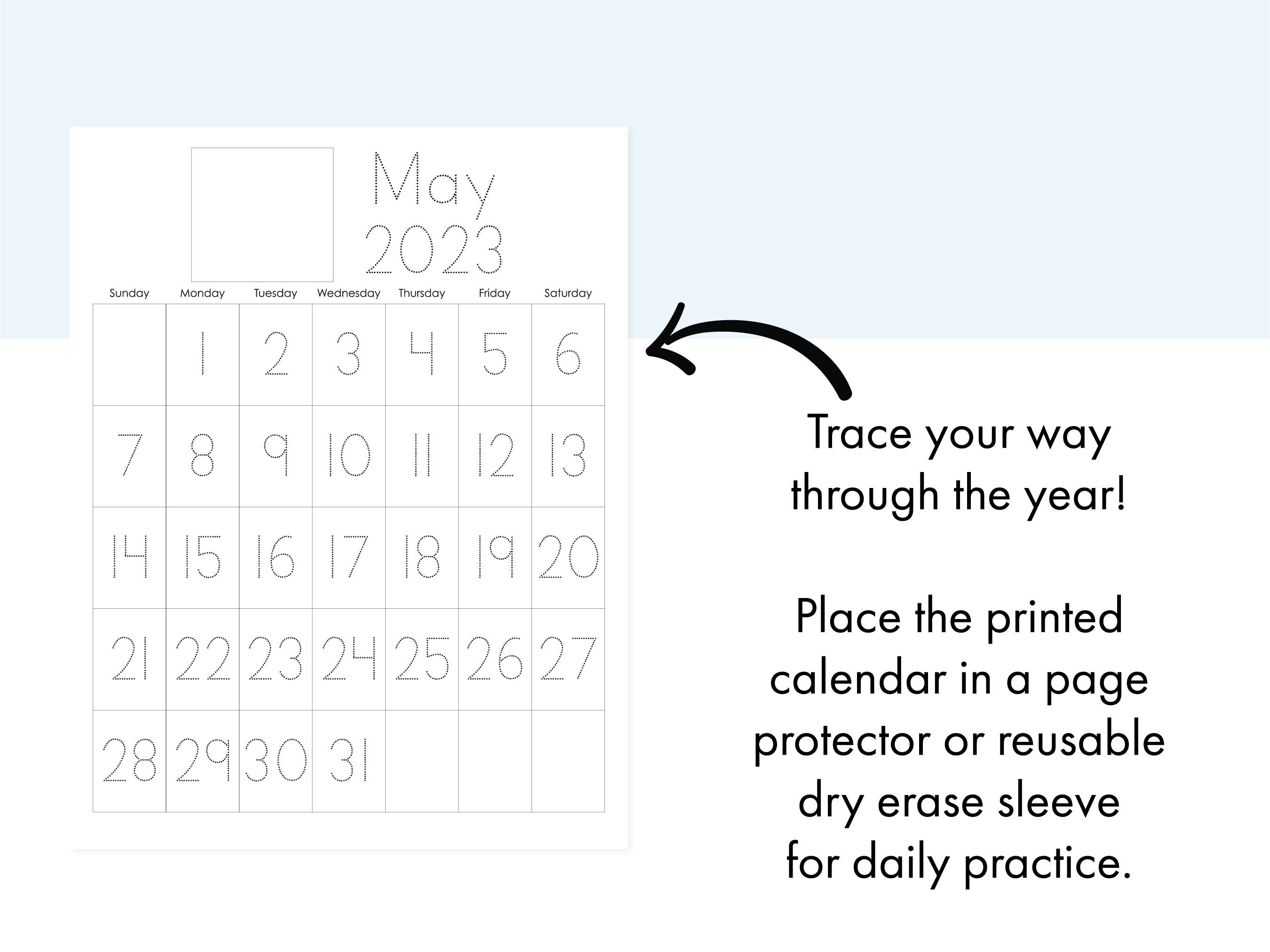 PRINTABLE Draw and Trace Traceable Calendar Tracing Calendar - Etsy