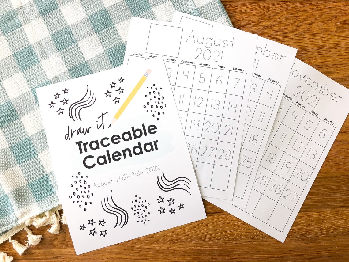 PRINTABLE Draw and Trace Traceable Calendar Tracing Calendar - Etsy