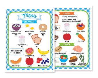 PRINTABLE Healthy Restaurant Menu Pretend Play Kit | Kids Pretend Play | Printable Kids Activities | Menu | Kids Restaurant | Dramatic Play