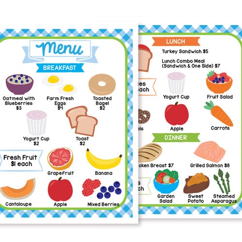Printable Pretend Play Restaurant Menus Preschool Kids