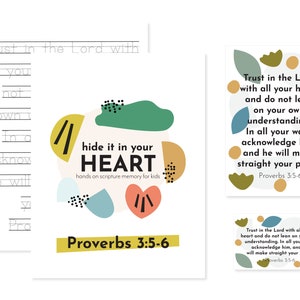 AFDRUKBARE Spreuken 3:5-6 Kids Schriftpakket | Schriftgeheugen voor kinderen | Christelijk thuisonderwijs | Ochtendmand | Bijbelstudie voor kinderen