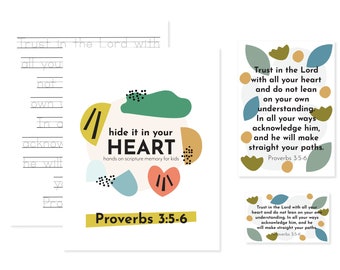 DRUCKBARE Sprüche 3:5-6 Kids Scripture Pack | Kinder Schrift Memory | Christian Homeschooling | Morgenkorb | Kinderbibelstudie
