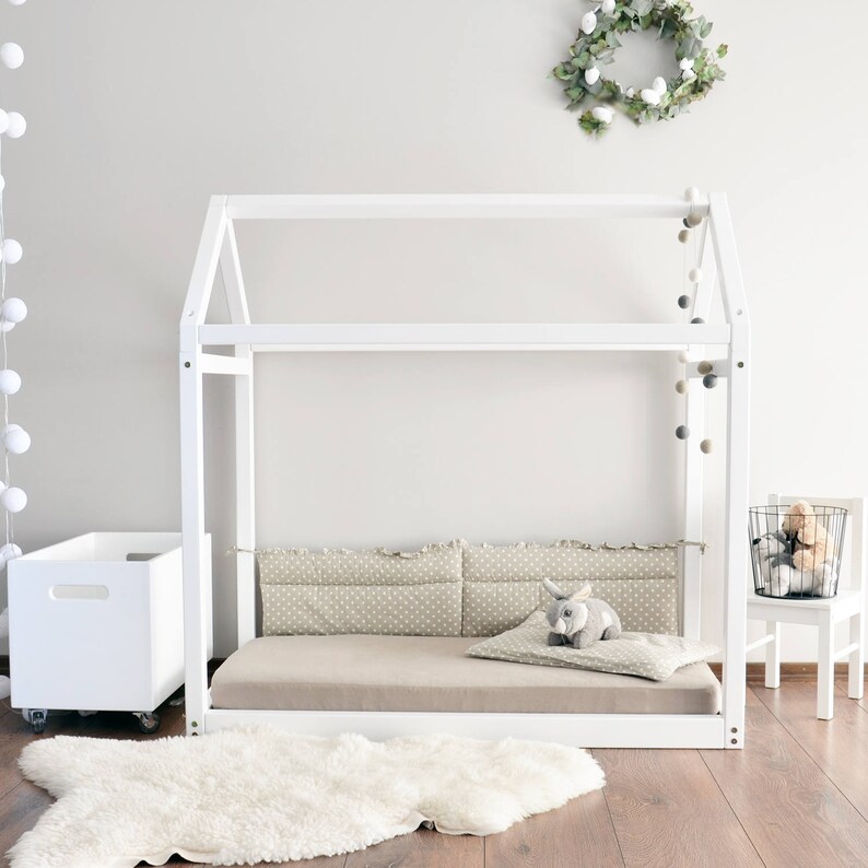 House Bed Frame Twin Size Kids Bedroom Toddler Montessori Full Double Modern Unique New Home
