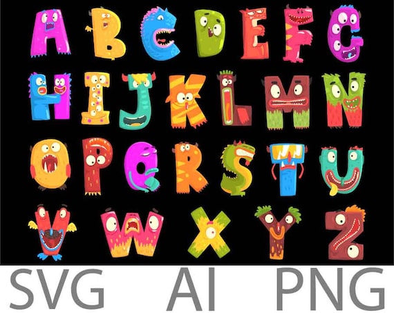 Kids Alphabet Clipart Monster Alphabet Font Svg For Cricut Etsy In ...
