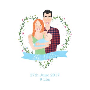 SOLO DIGITALE - Ritratto personalizzato, Illustrazione personalizzata per famiglie e animali domestici, Corona di Cuore Floreale, Invito di Nozze, Biglietto di Natale per la Famiglia