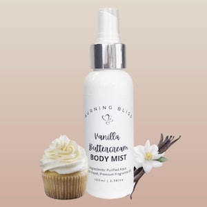 Vanilla Buttercream Scented Body Mist Spray, Hydrating Perfume Body Spray, Hair Perfume, All Natural, Vegan