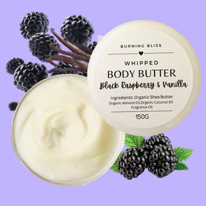 Black Raspberry & Vanilla Whipped Body/Hand  Cream, Hydrating, Body Custard, Natural, Non Greasy, Vegan 150g