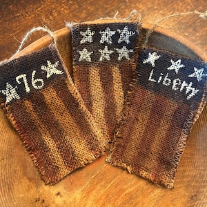 Americana Primitive Ornaments, Flag Ornaments, Prim Flags, Prim 4th of July, Patriotic Ornaments, Patriotic Flag Decor