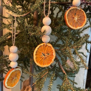 Dried Orange Ornament, Beaded Boho Ornament, Citrus Ornament, Natural Dried Orange Ornament